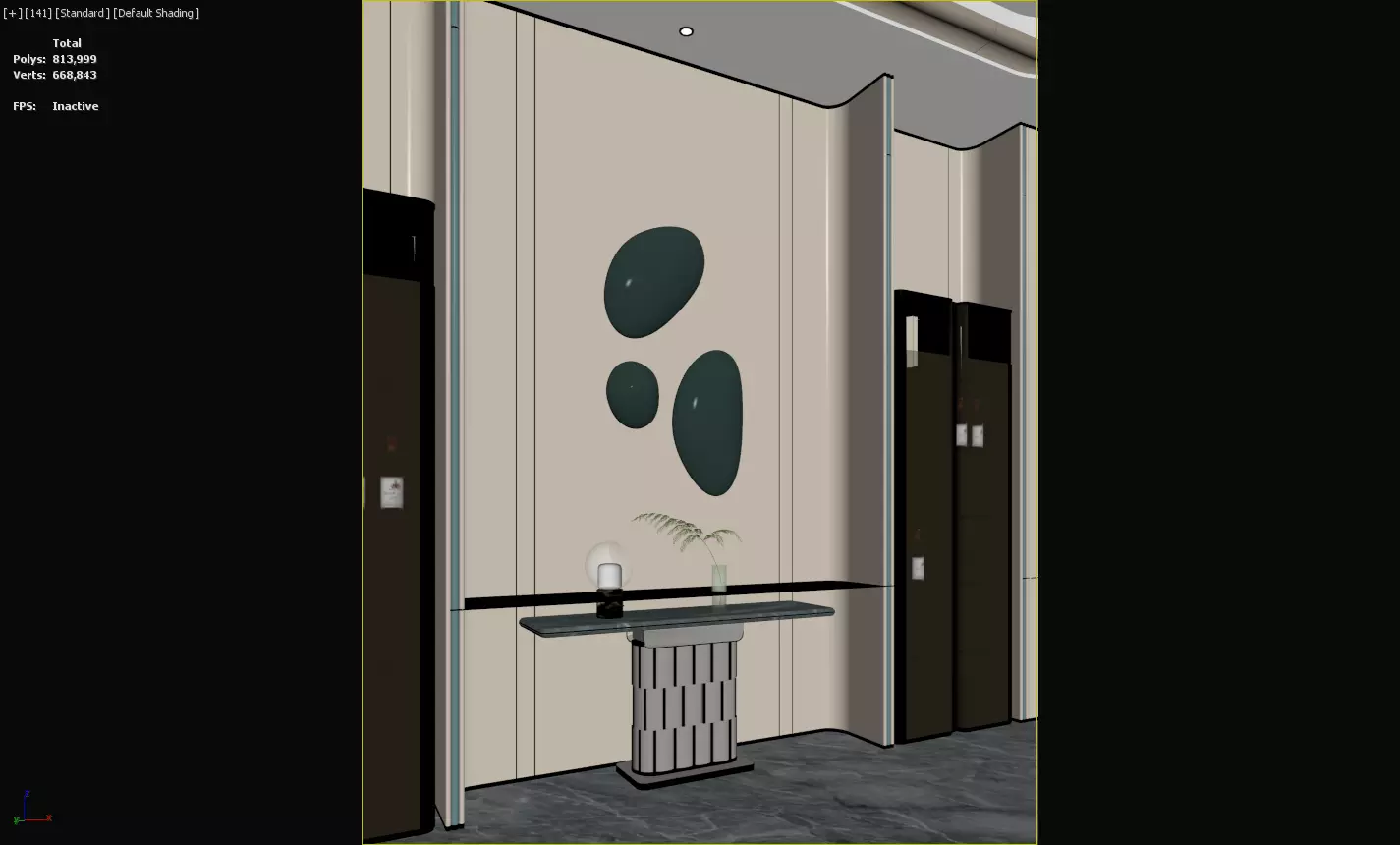 Luxury Foyer with Irregular Mirrors and Marble Console Table 3D model_1