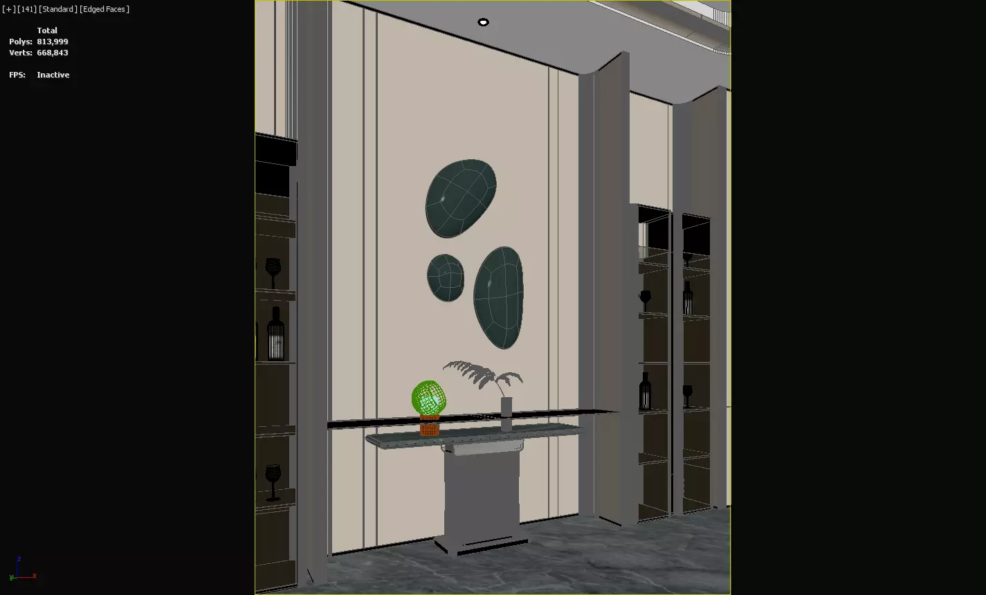 Luxury Foyer with Irregular Mirrors and Marble Console Table 3D model_2