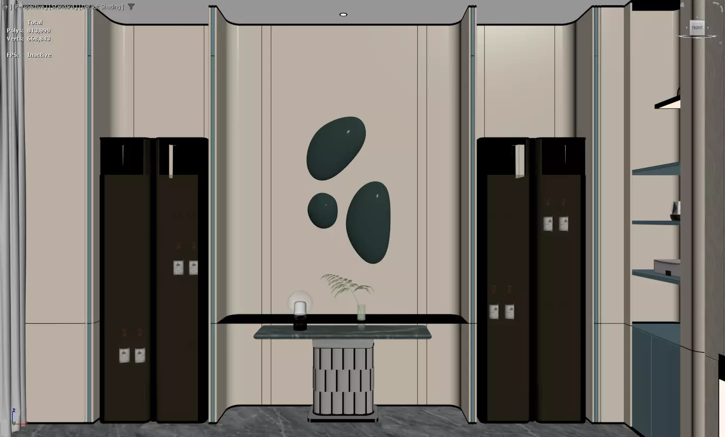 Luxury Foyer with Irregular Mirrors and Marble Console Table 3D model_4