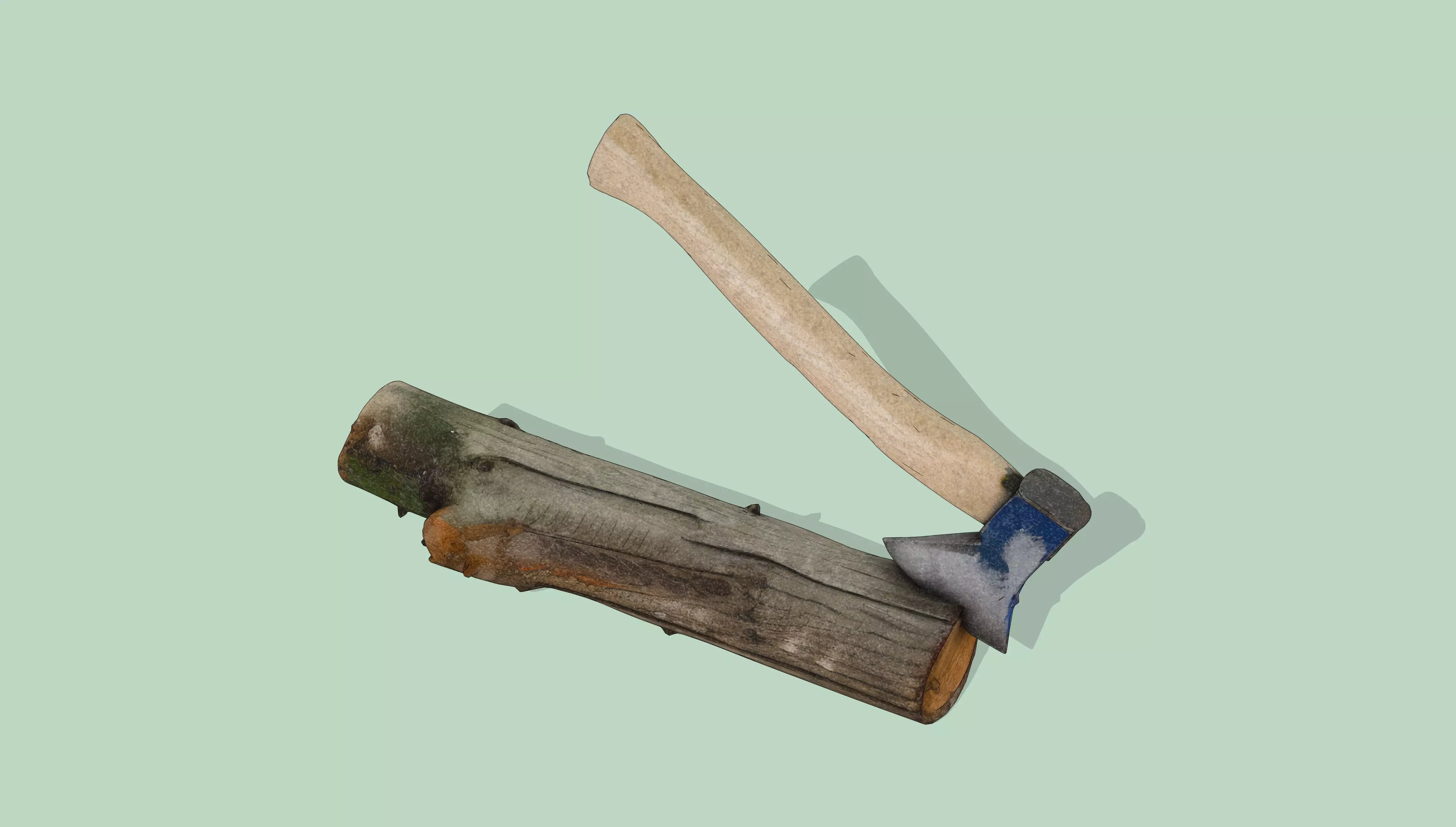 Axe in log Low-poly 3D model_3