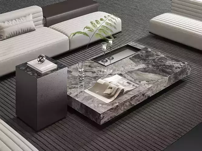 Luxury Modern Living Room with Marble Coffee Sofa Table