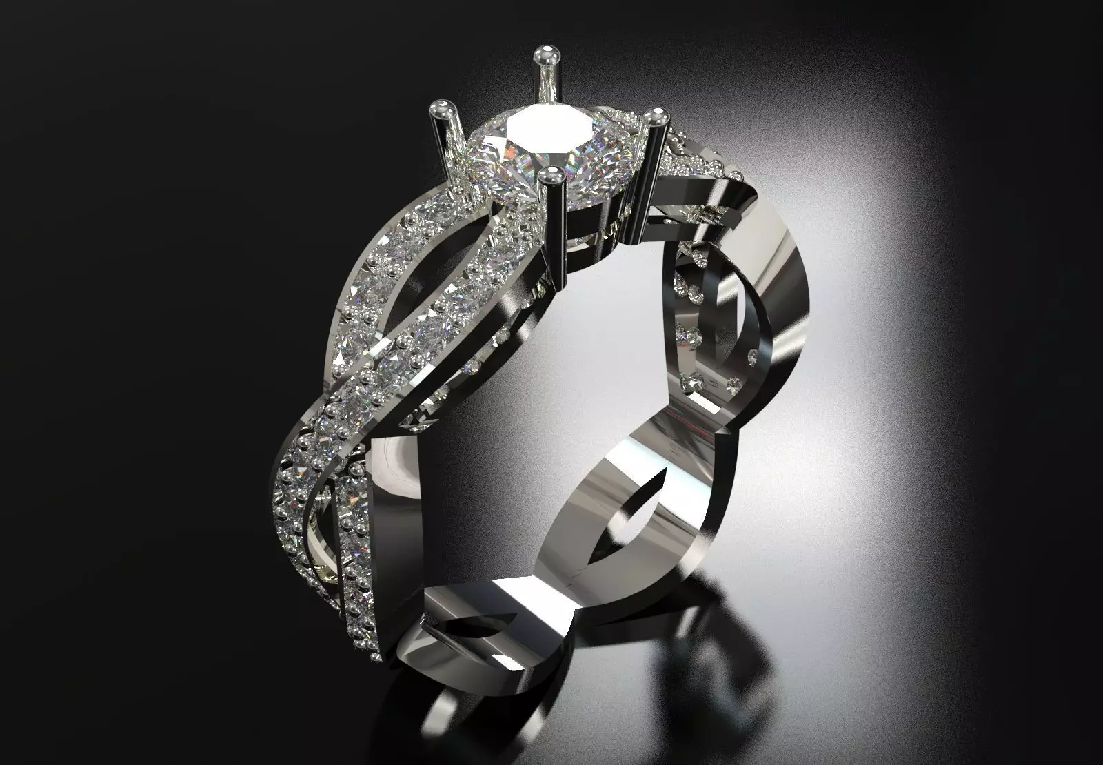 Twisted Braided Diamond Solitaire Ring model sr0109 3D print model_1