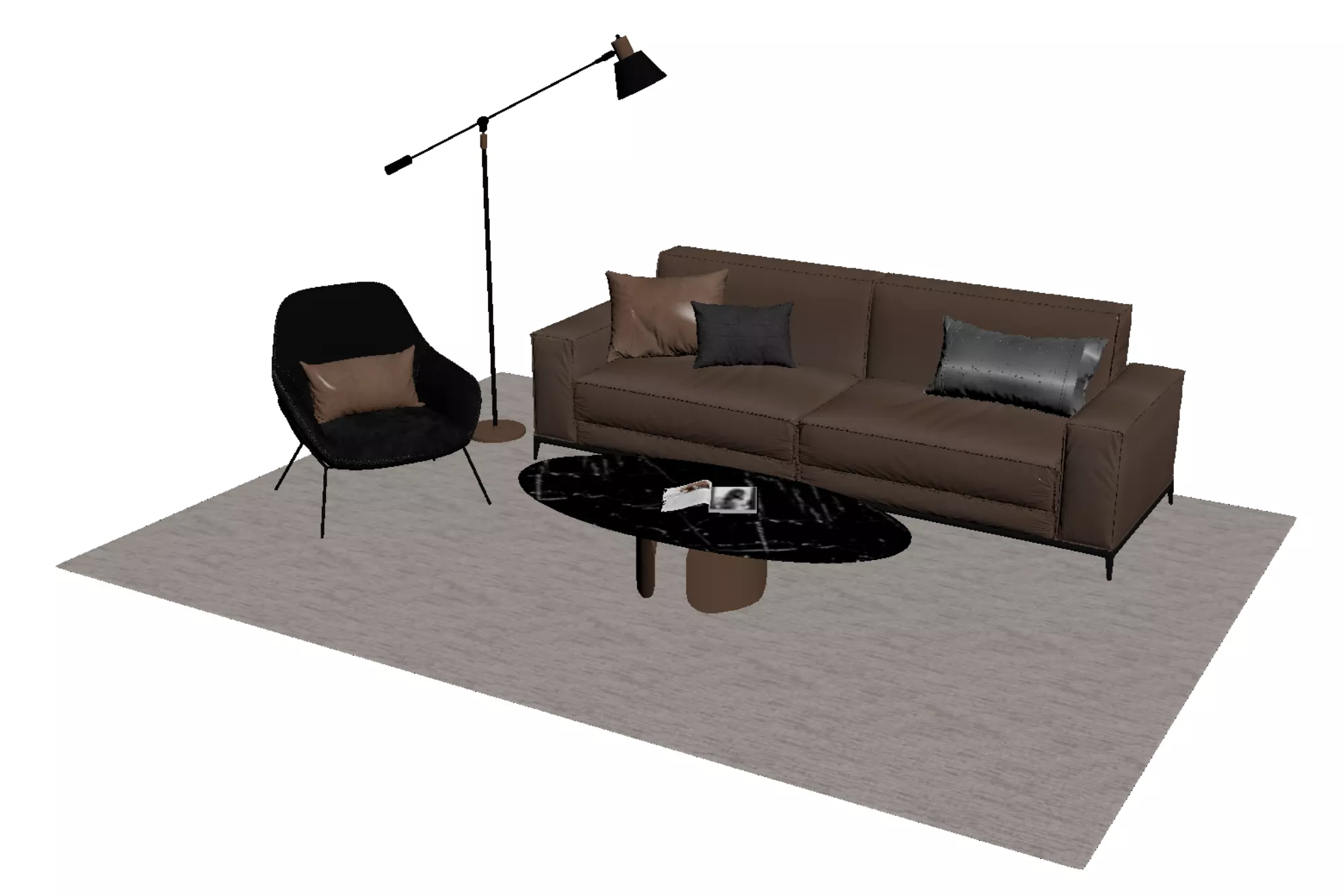 Leather sofa set 3D model_4