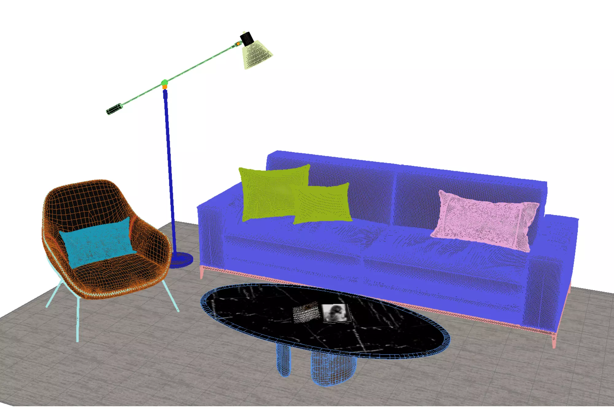 Leather sofa set 3D model_5