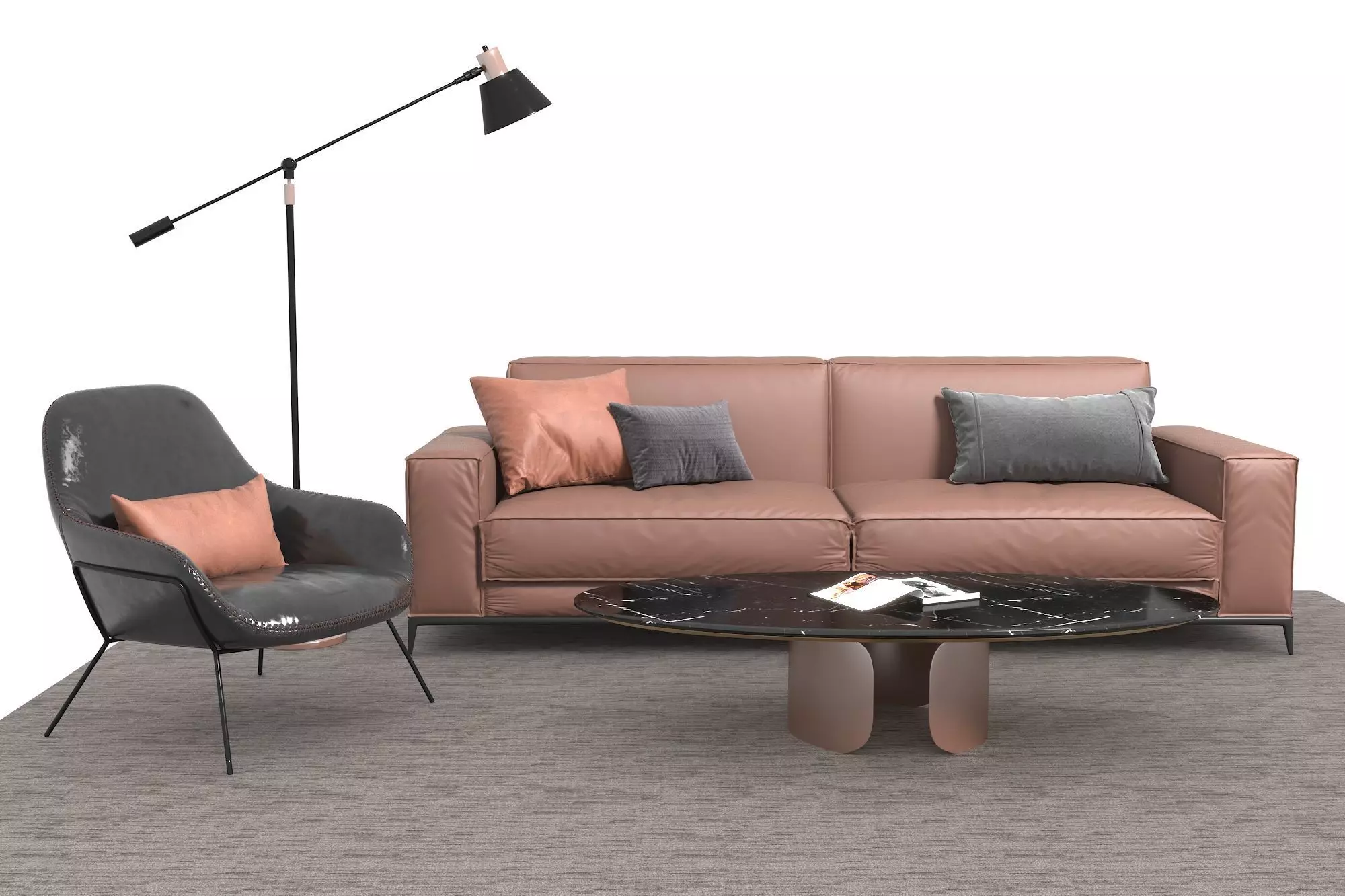 Leather sofa set 3D model_0
