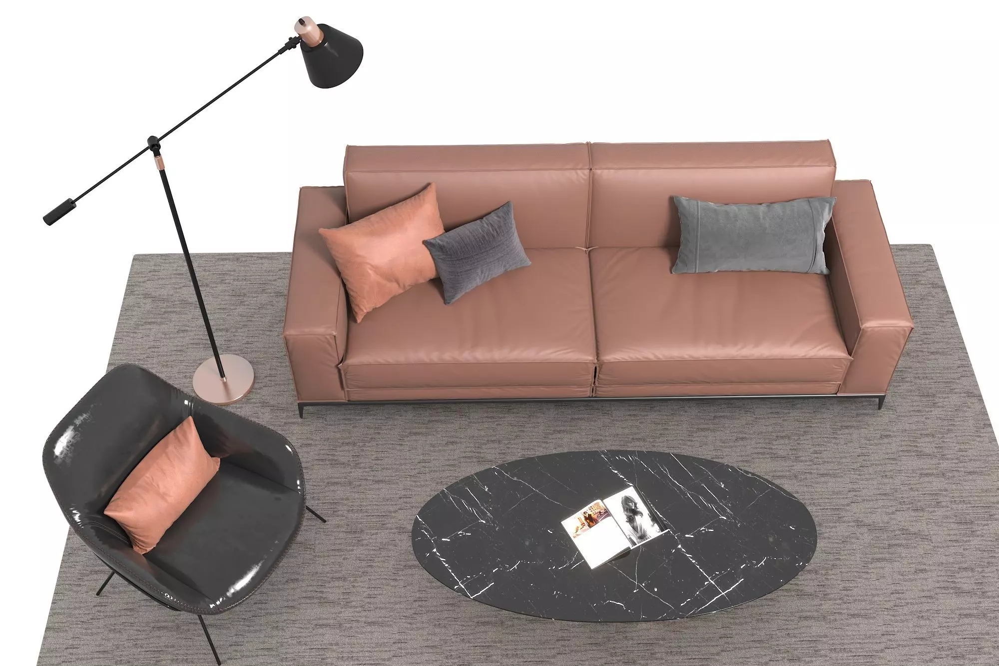 Leather sofa set 3D model_1