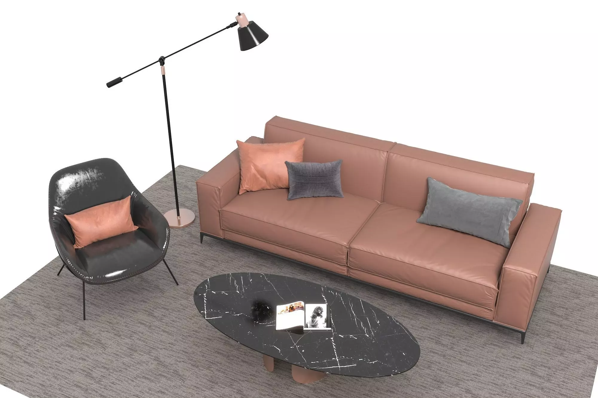 Leather sofa set 3D model_2