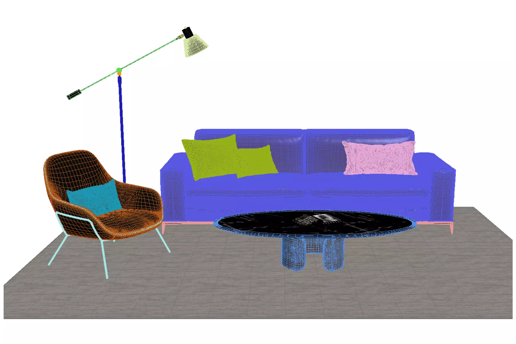 Leather sofa set 3D model_6