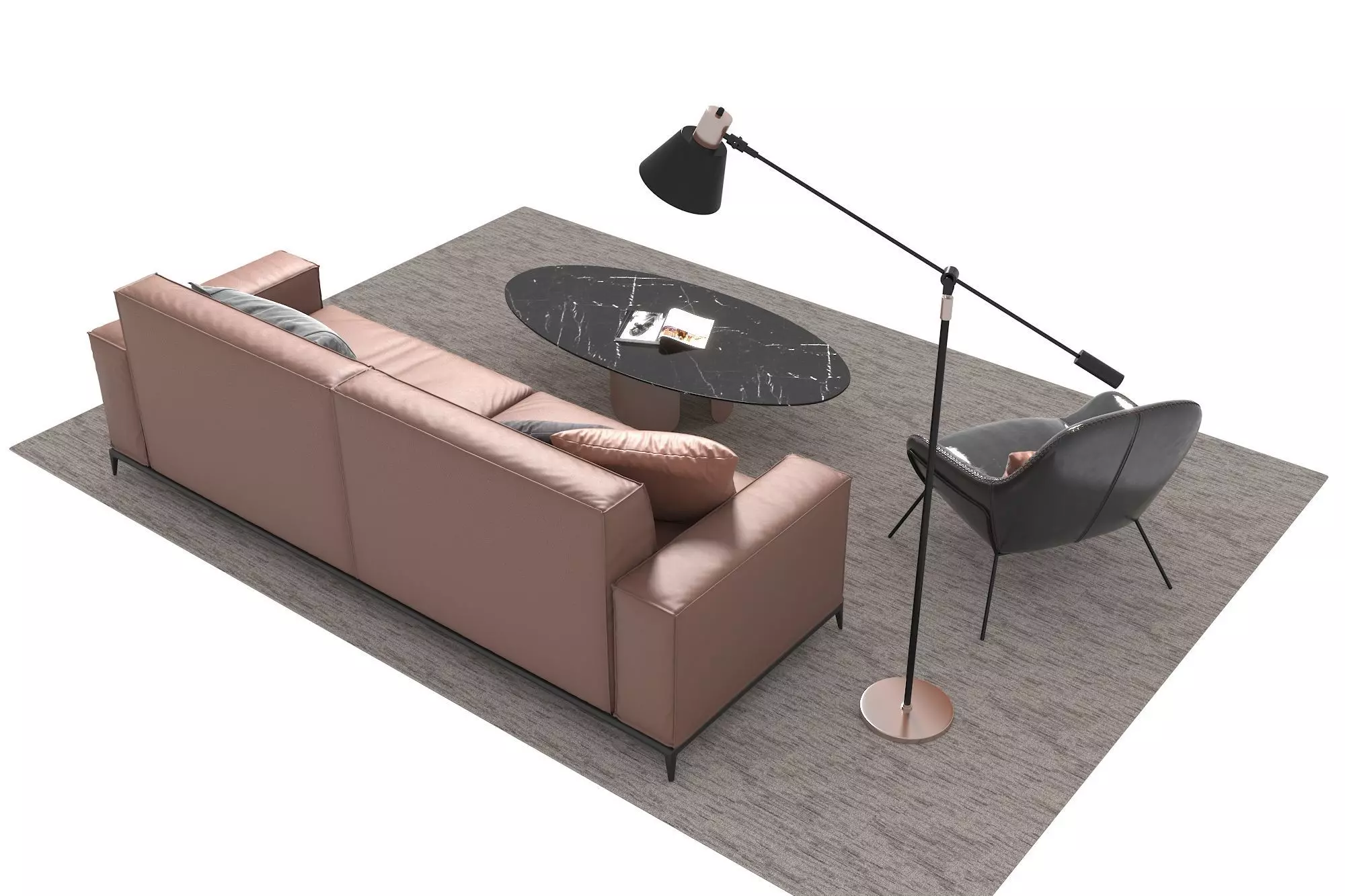 Leather sofa set 3D model_3