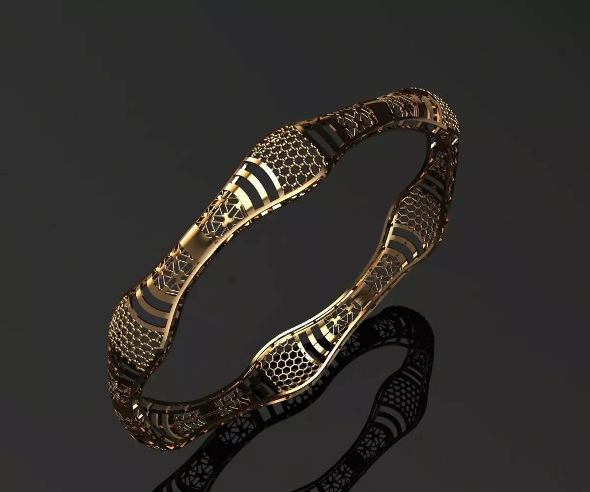1238 Marquise Filigree Segment Bangle 8gm 3D print model_1