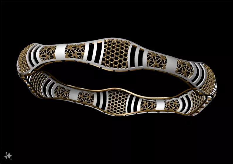 1238 Marquise Filigree Segment Bangle 8gm 3D print model_2