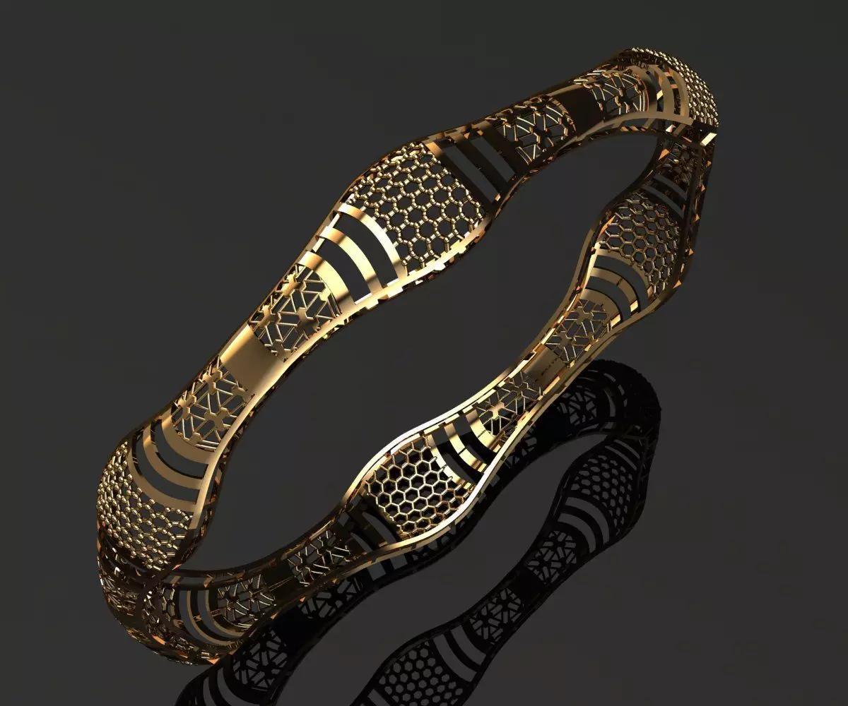 1238 Marquise Filigree Segment Bangle 8gm 3D print model_0