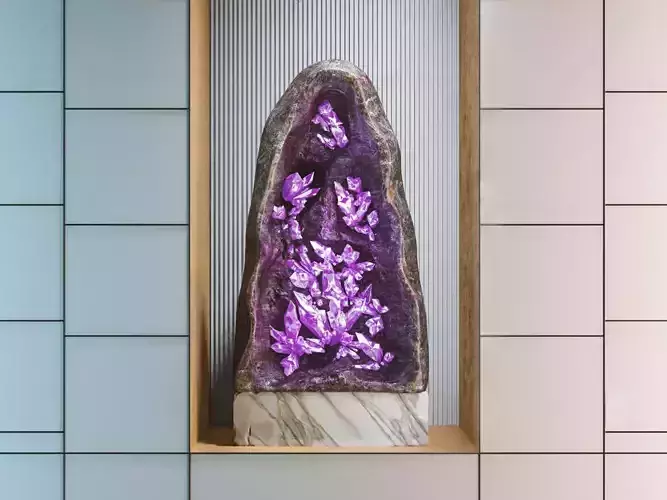 Luxury Interior with Amethyst Crystal Geode Decorative Art