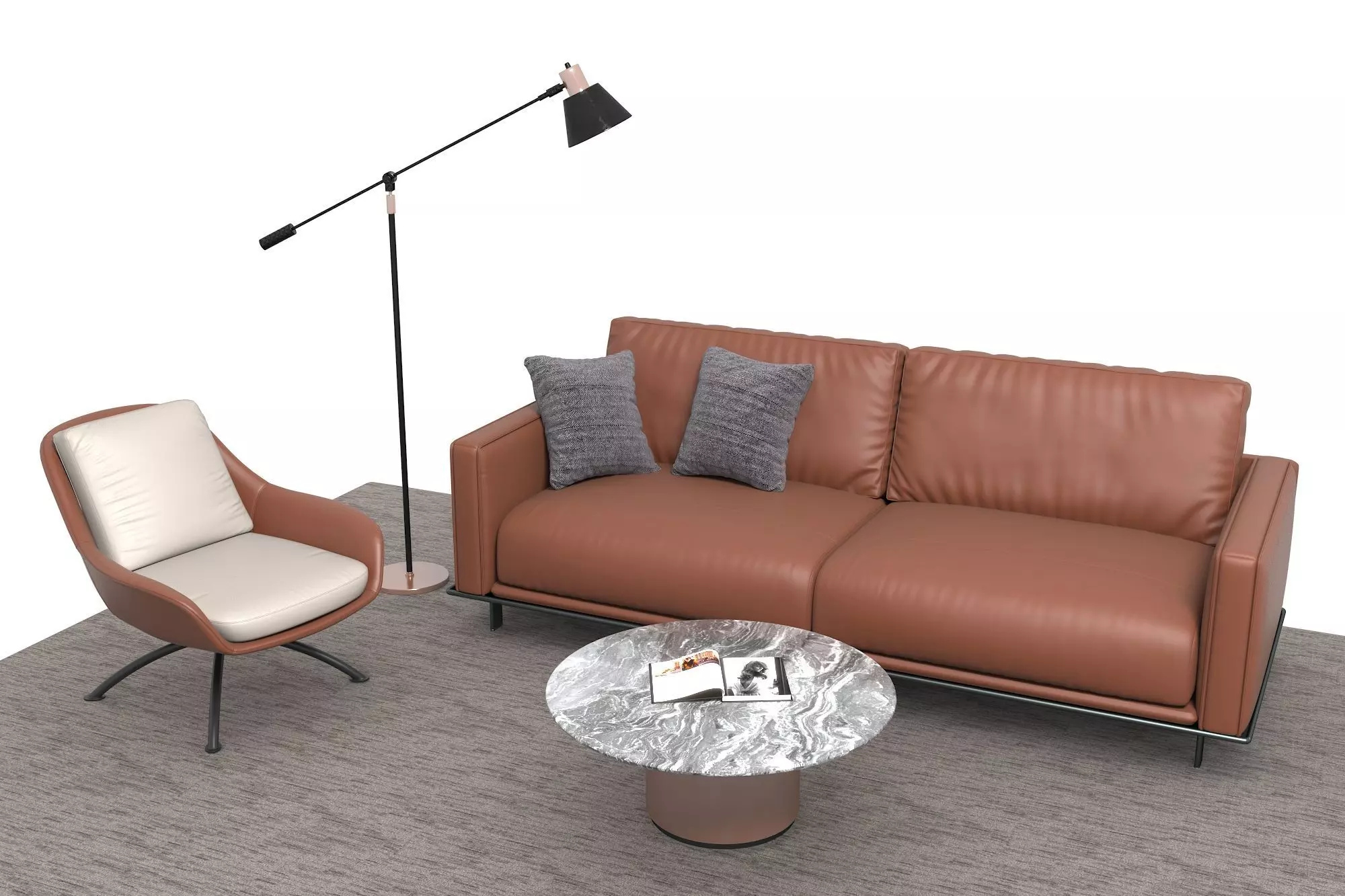 Leather sofa set Free 3D model_2