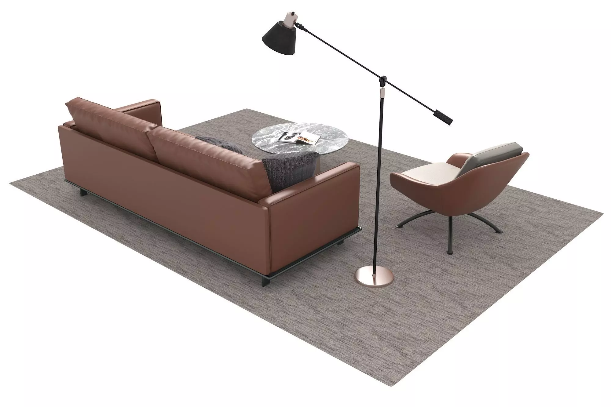 Leather sofa set Free 3D model_3
