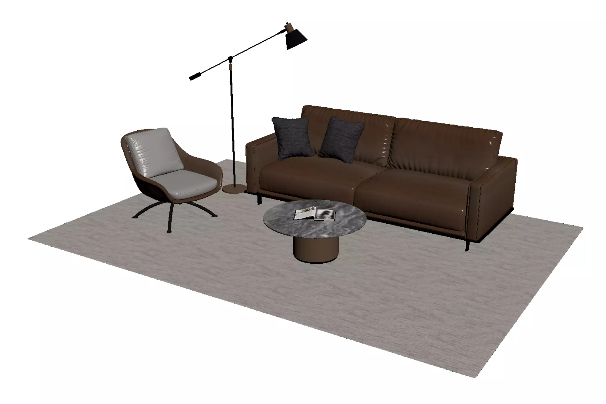 Leather sofa set Free 3D model_4