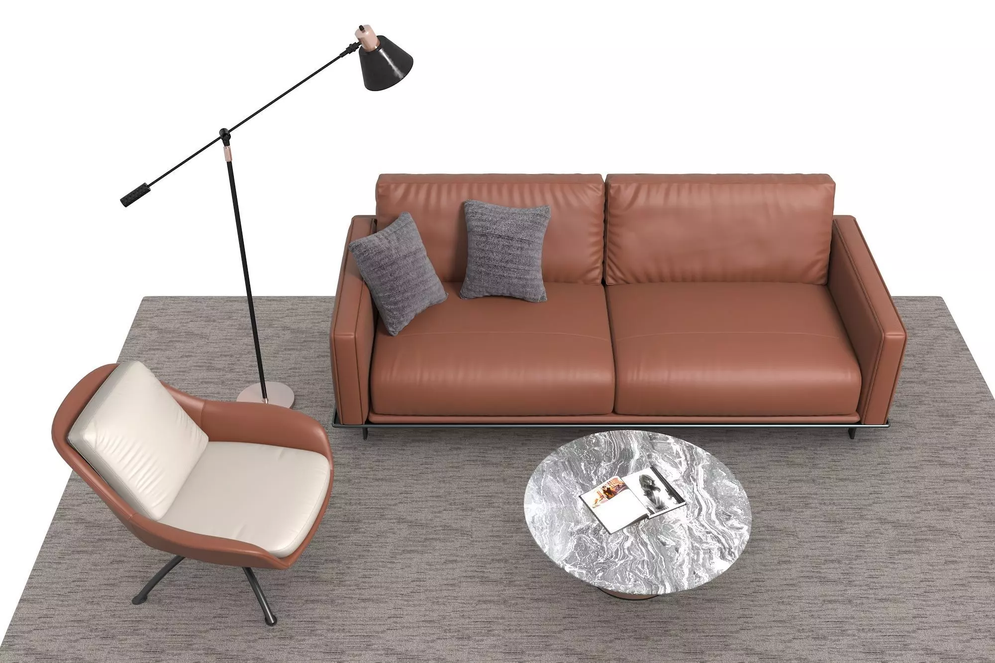 Leather sofa set Free 3D model_1