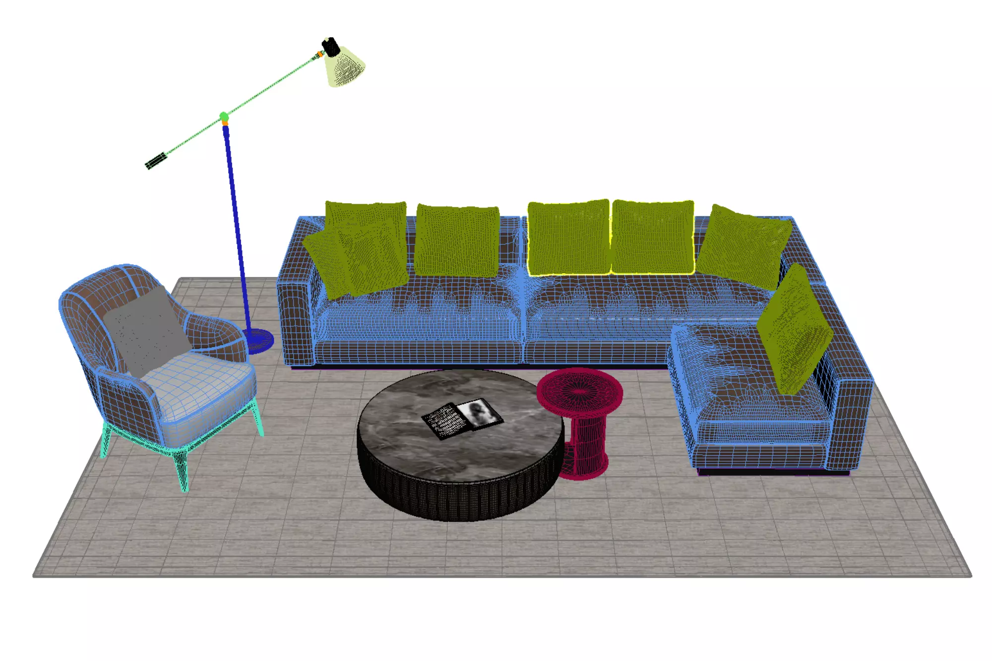 Leather sofa set 3D model_5