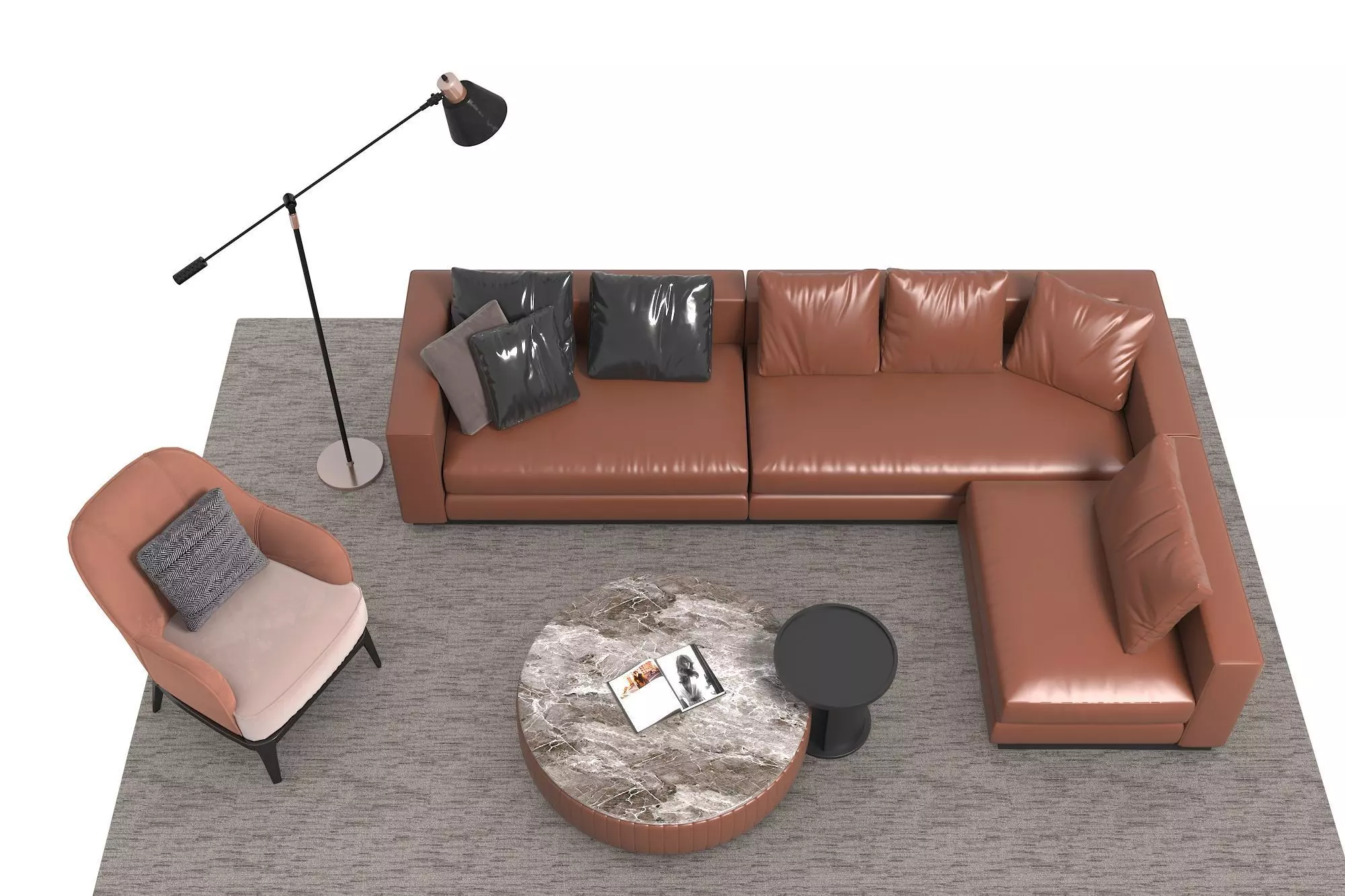 Leather sofa set 3D model_1