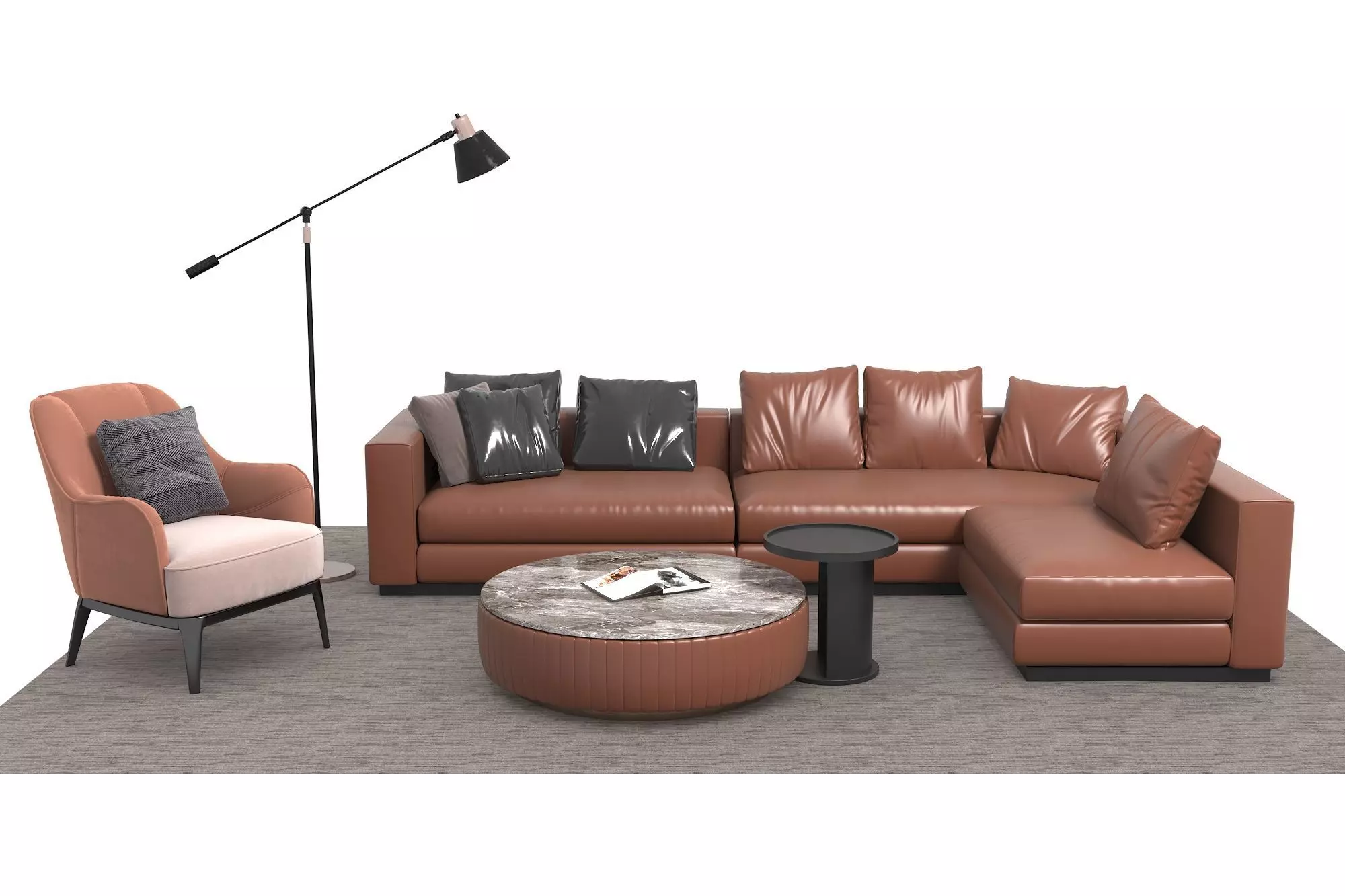Leather sofa set 3D model_0