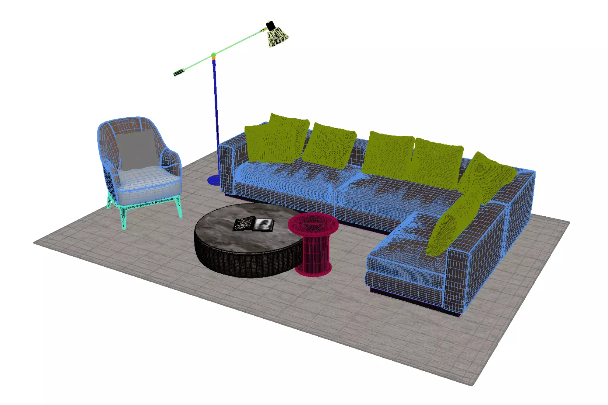 Leather sofa set 3D model_6