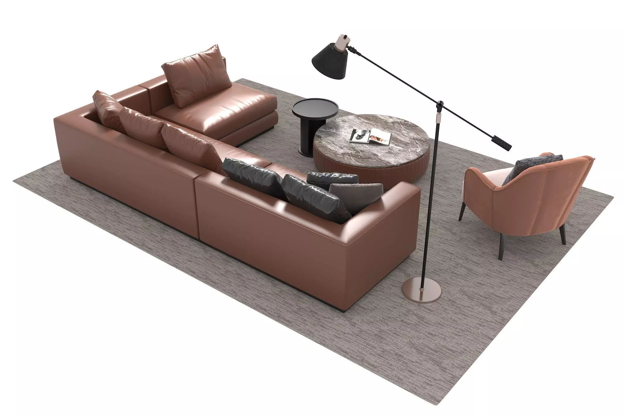 Leather sofa set 3D model_3