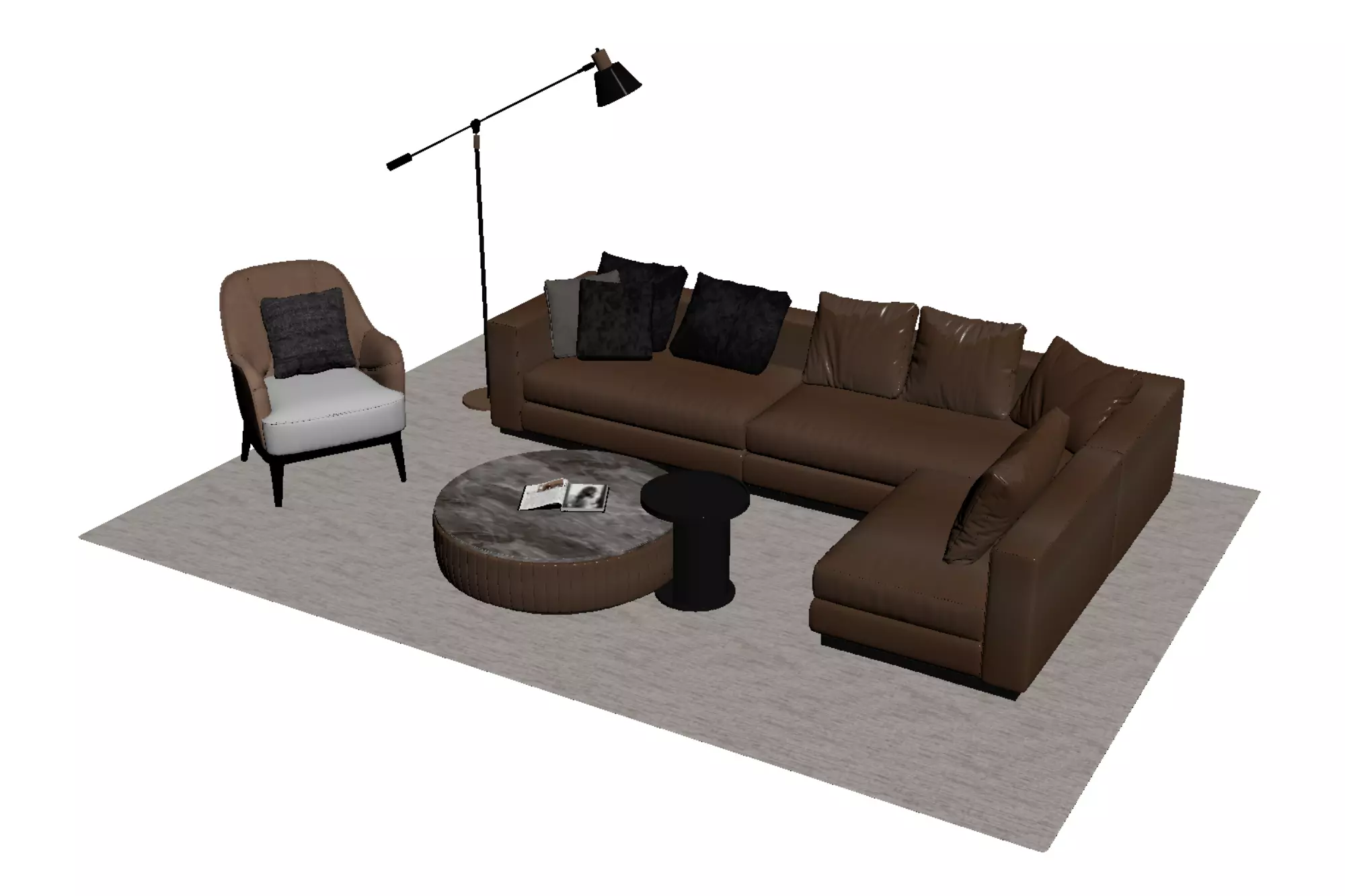 Leather sofa set 3D model_4