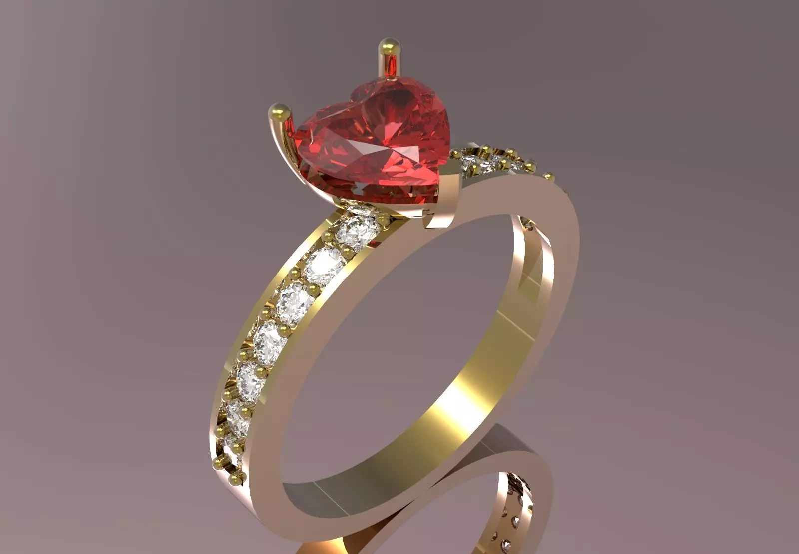 Heart Cut Solitaire with Diamond Set Shoulders sr0110 3D print model_1