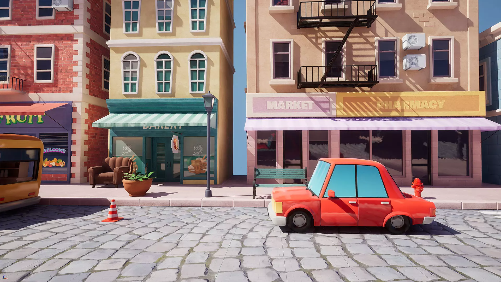 Cartoon Street Low-poly 3D model