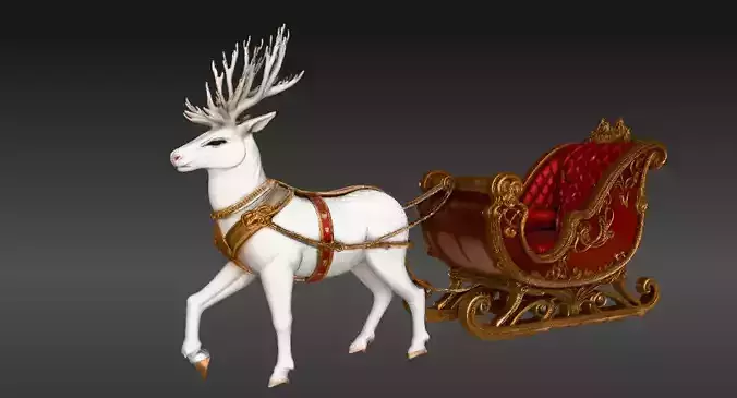 Royal Reindeer Sleigh 3D Model Luxury Christmas Decoration