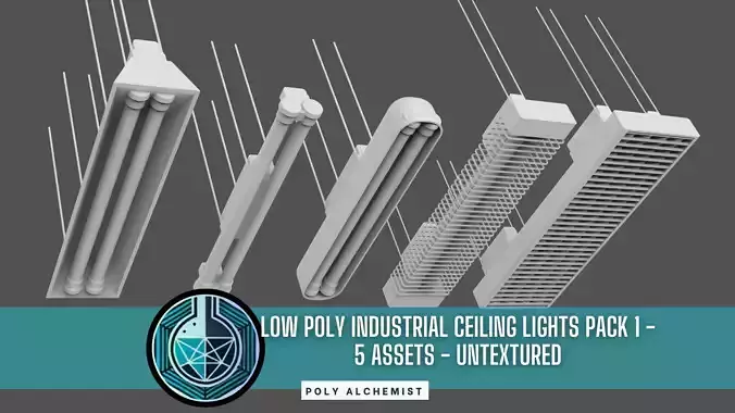 Industrial Ceiling Lights Pack 1 - 5 Assets - Untextured Low-poly 3D model