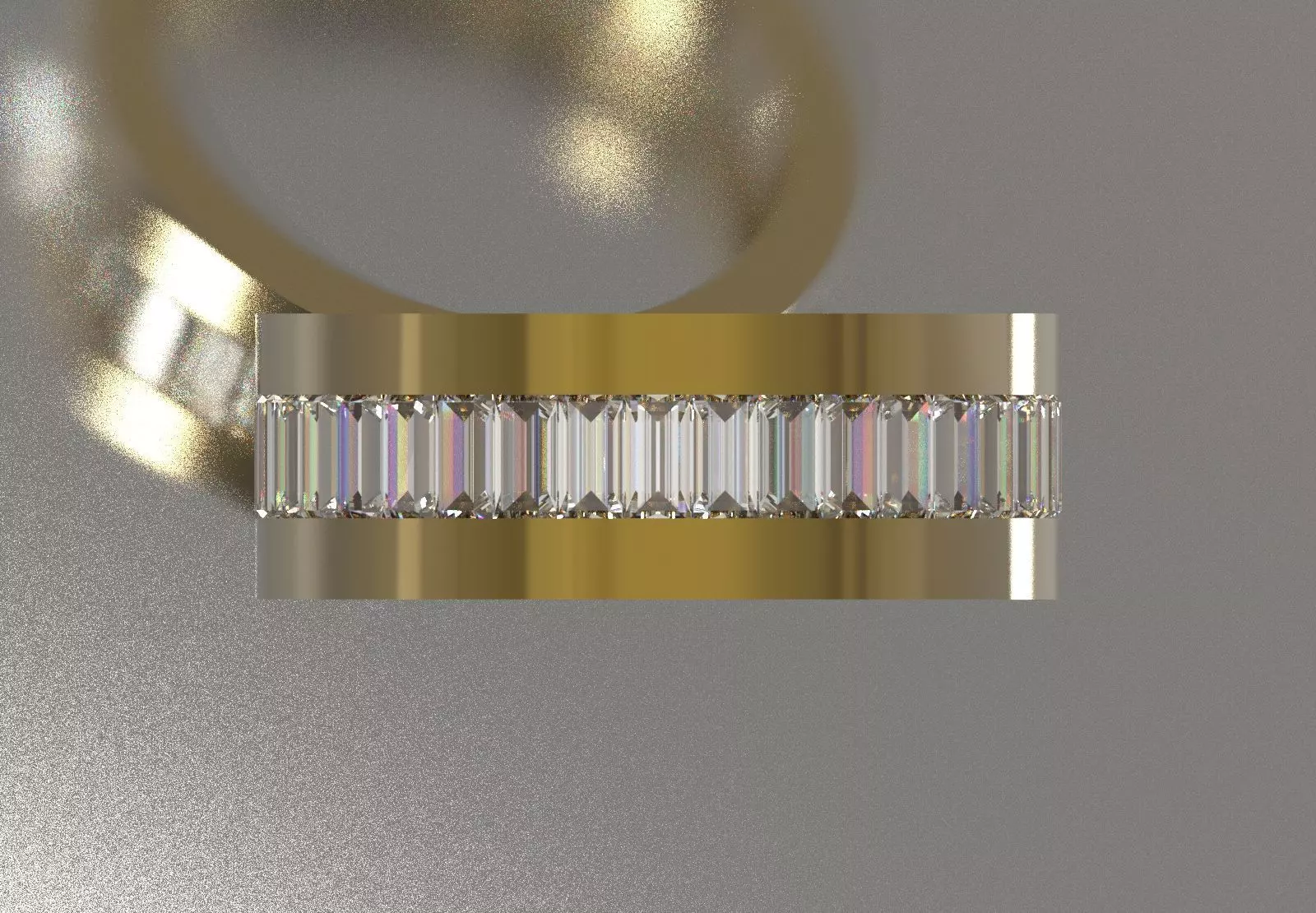 Baget Cut Diamond Eternity STL 3D Band in Gold rr0057 3D print model_4