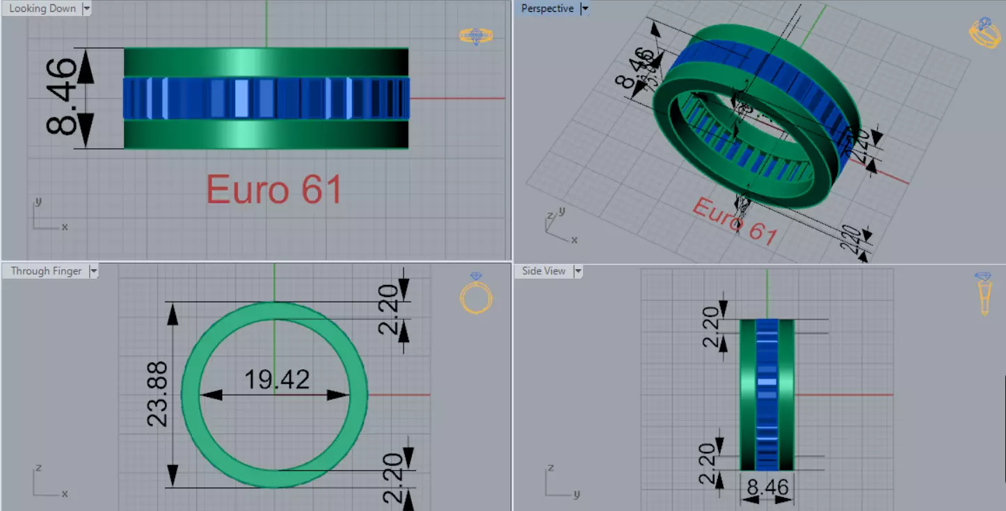 Baget Cut Diamond Eternity STL 3D Band in Gold rr0057 3D print model_8