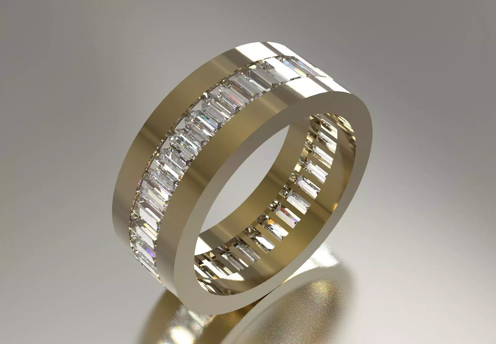 Baget Cut Diamond Eternity STL 3D Band in Gold rr0057 3D print model_1