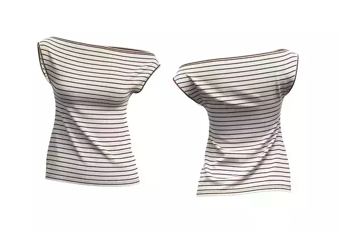 Fall Striped Off-Shoulder Asymmetrical T-Shirt