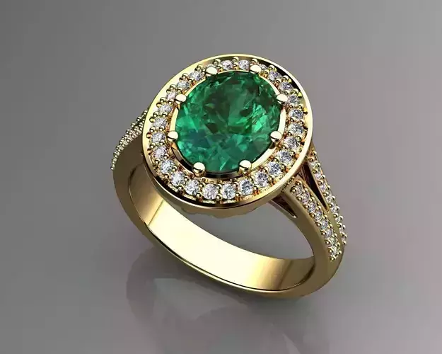 White Diamond Green Emerald Ring 3D print model