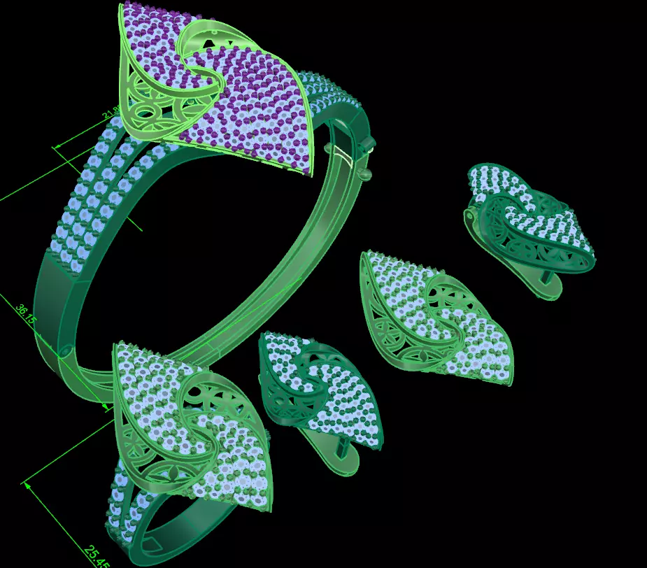 jewelry set full stone diamond 3D print model_1