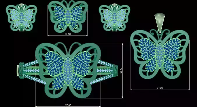 jewelry set butterfly full stone diamond