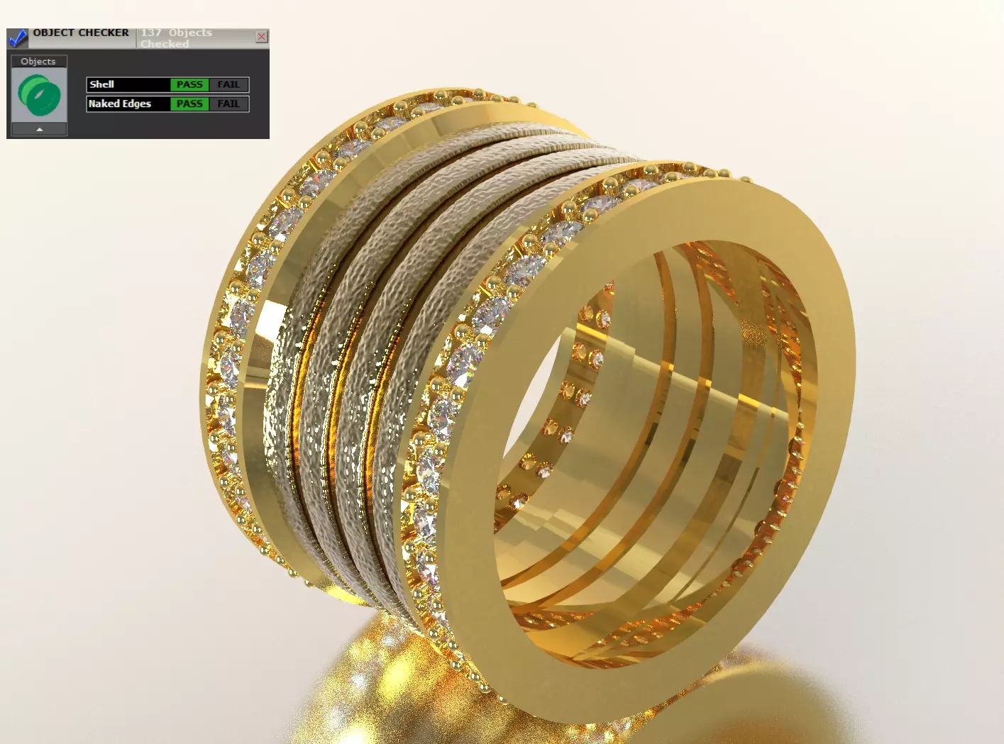 Wide Multi Band Ring with Diamond and Textured Layers rr0058 3D print model