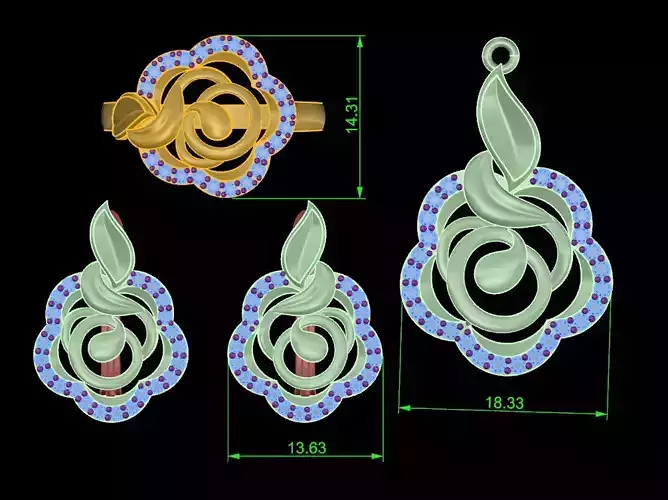 jewelry set flower full stone diamond