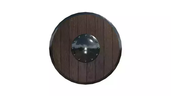 Medieval Iron and Wood Round Shield 3D Model