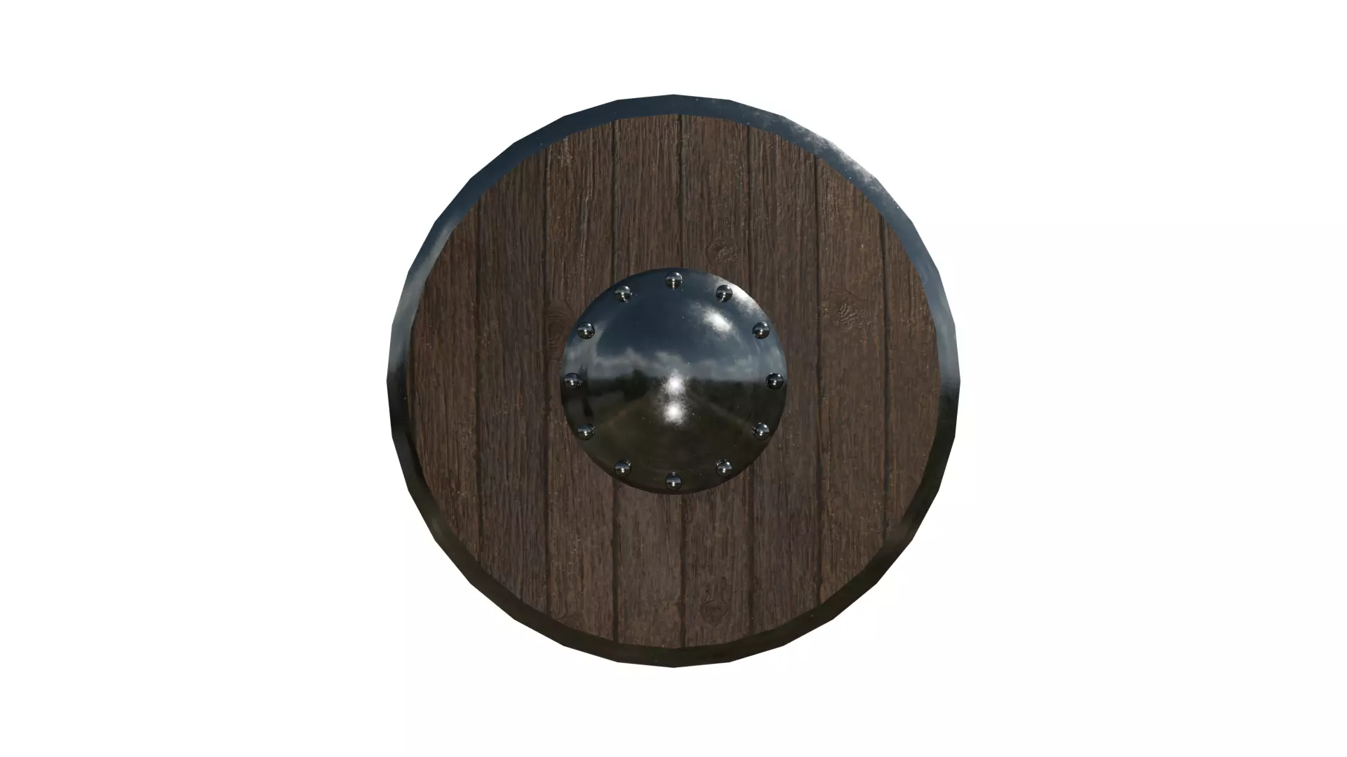 Medieval Iron and Wood Round Shield 3D Model 3D model_0