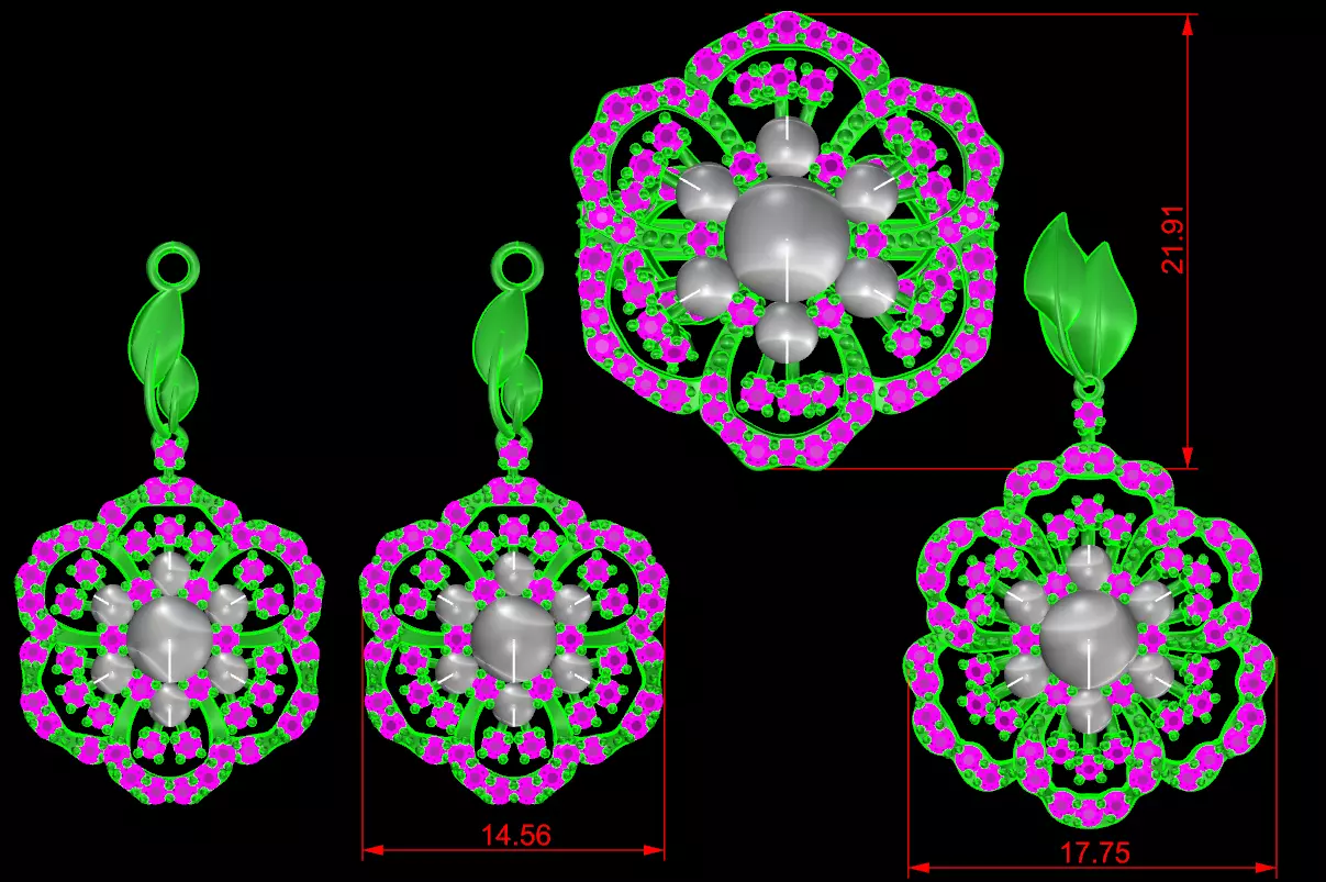 jewelry set flower full stone diamond 3D print model_0