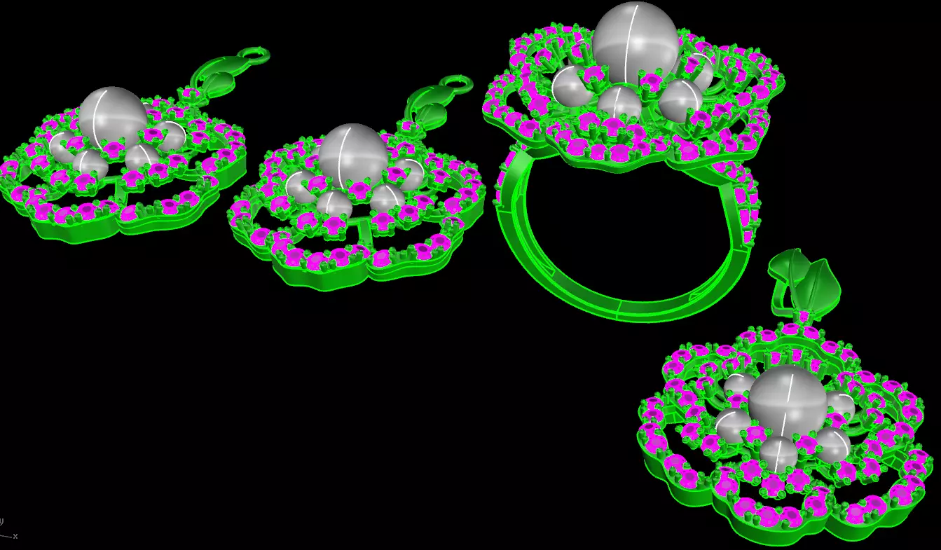 jewelry set flower full stone diamond 3D print model_1