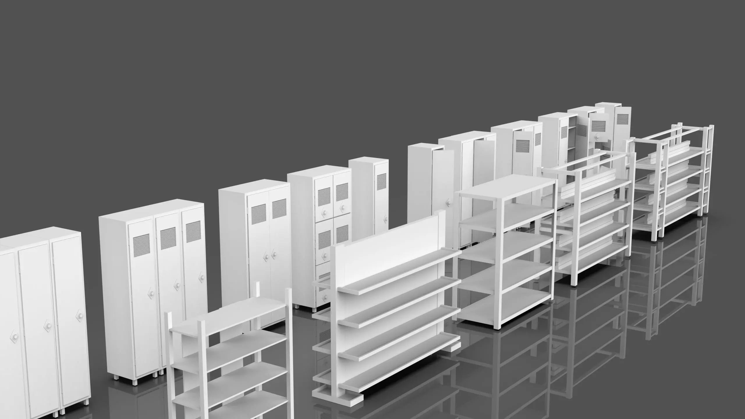Lockers And Storage Rack Pack - 1 - 10 Props - Untextured Low-poly 3D model_3