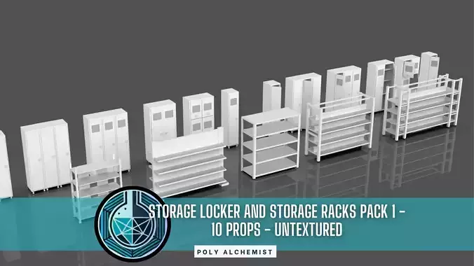 Lockers And Storage Rack Pack - 1 - 10 Props - Untextured Low-poly 3D model