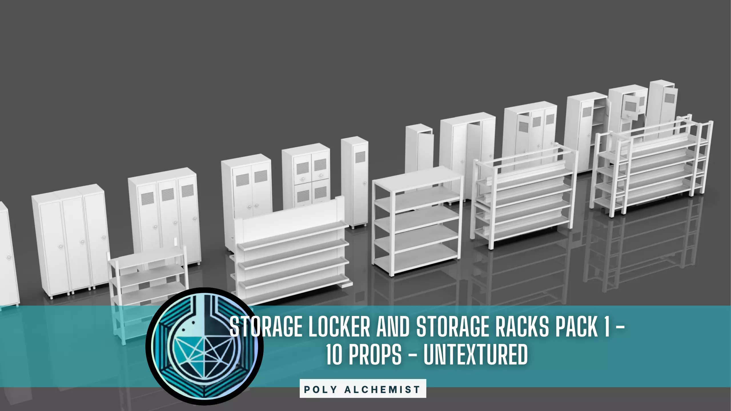 Lockers And Storage Rack Pack - 1 - 10 Props - Untextured Low-poly 3D model_0