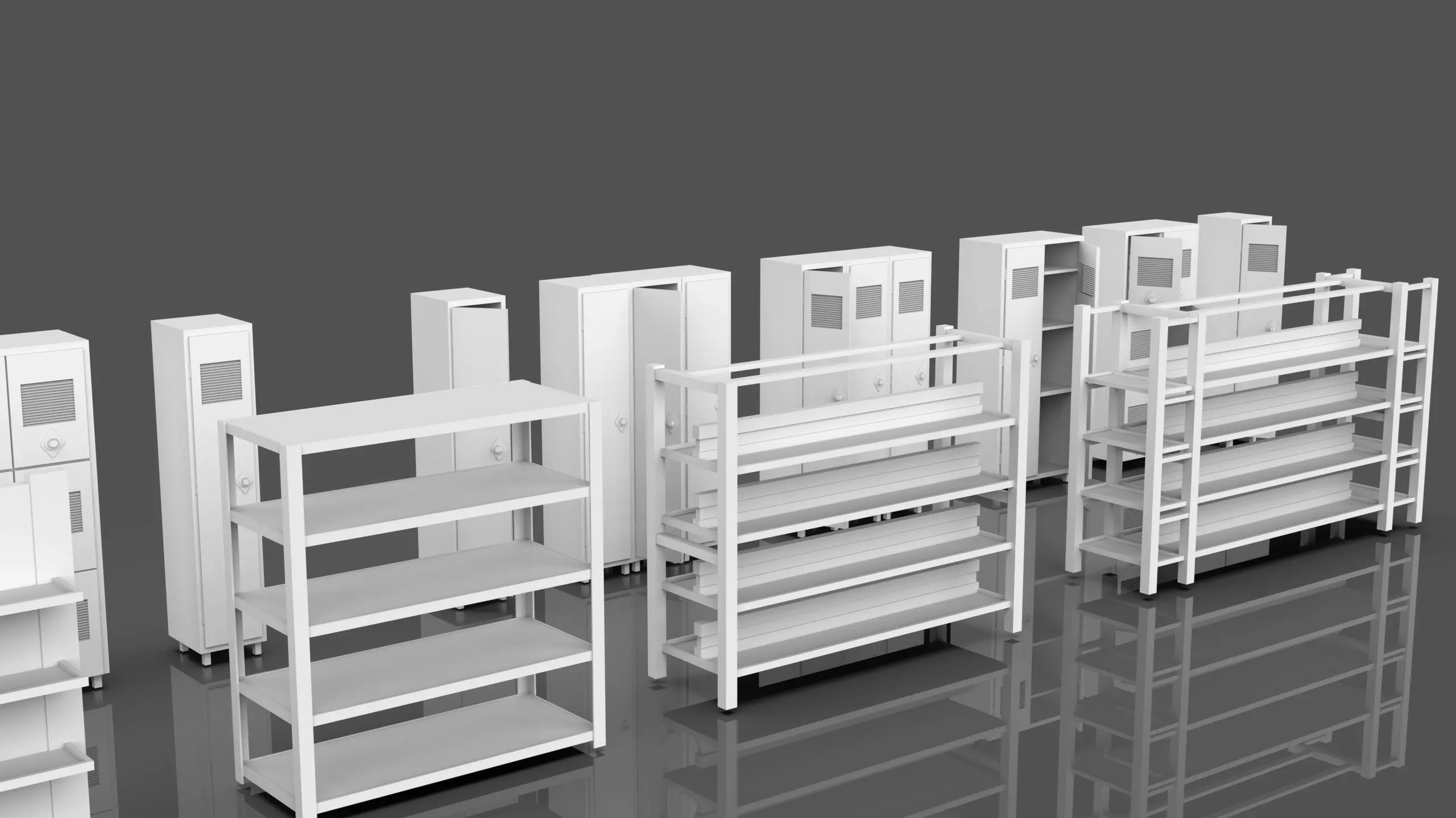 Lockers And Storage Rack Pack - 1 - 10 Props - Untextured Low-poly 3D model_4