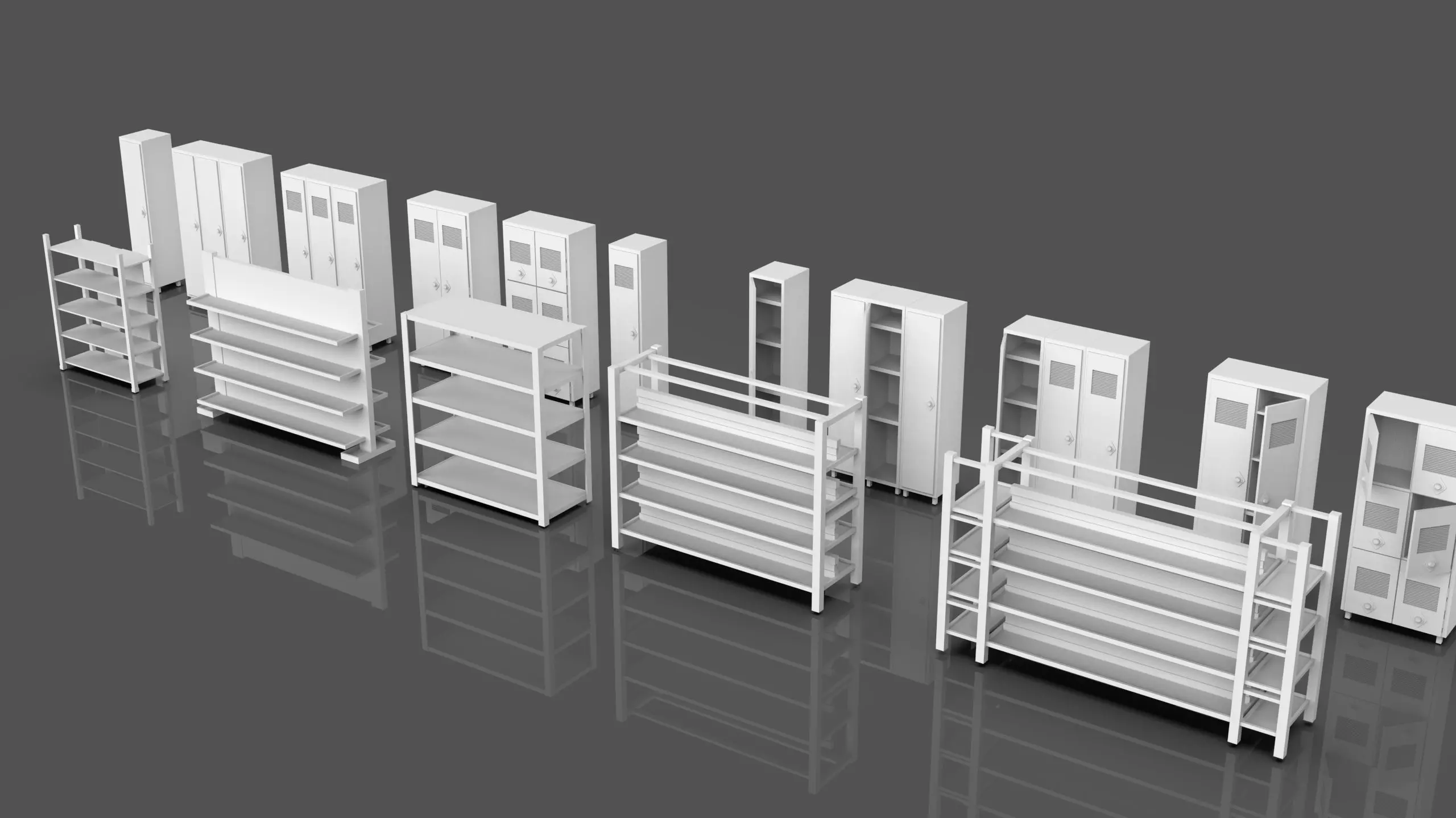 Lockers And Storage Rack Pack - 1 - 10 Props - Untextured Low-poly 3D model_2