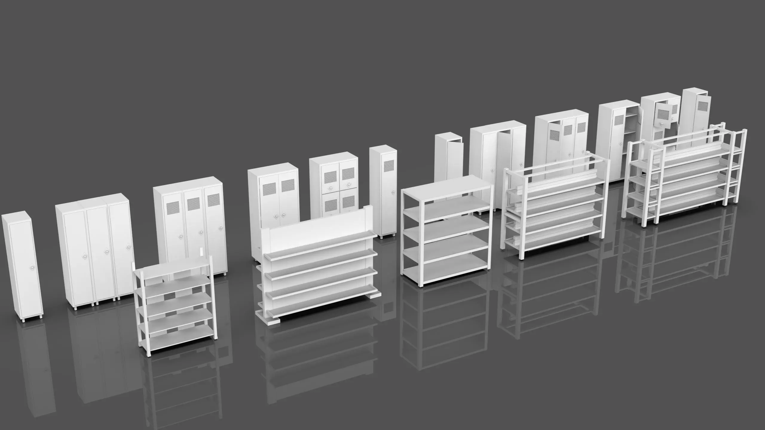 Lockers And Storage Rack Pack - 1 - 10 Props - Untextured Low-poly 3D model_1